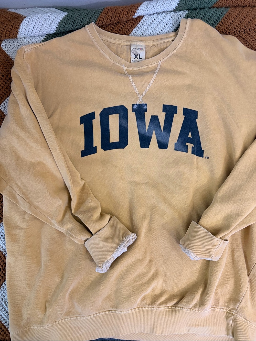 Dyenomite Garment Dyed Iowa Hawkeyes Graphic Crewneck Sweatshirt Gold XL